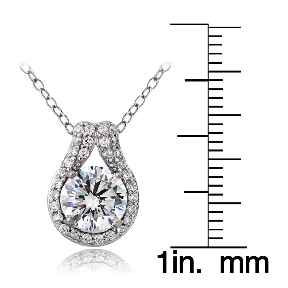 Platinum Plated Sterling Silver 100 Facets Cubic Zirconia Round Teardrop Necklace(2cttw)-4