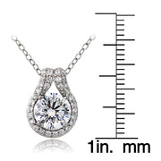 Platinum Plated Sterling Silver 100 Facets Cubic Zirconia Round Teardrop Necklace(2cttw)
