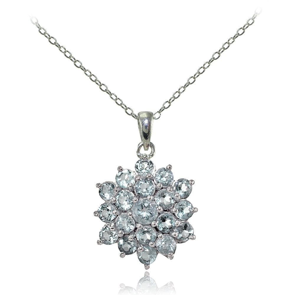 Sterling Silver Aquamarine Flower Necklace