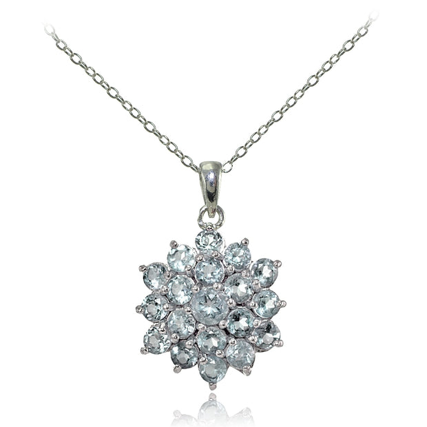 Sterling Silver Aquamarine Flower Necklace