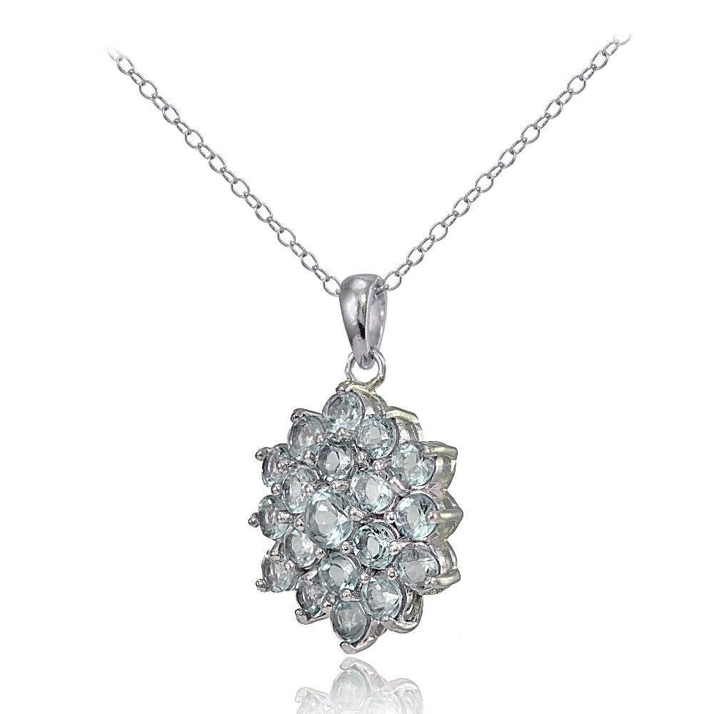 Sterling Silver Aquamarine Flower Necklace-2