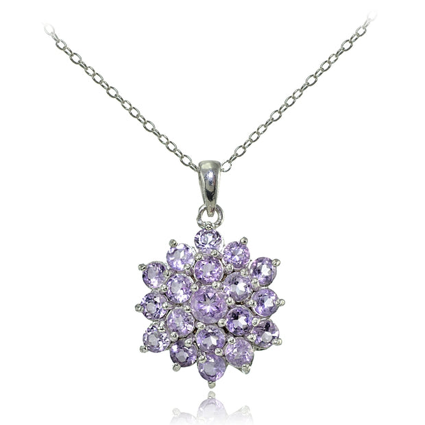 Sterling Silver Amethyst Flower Necklace