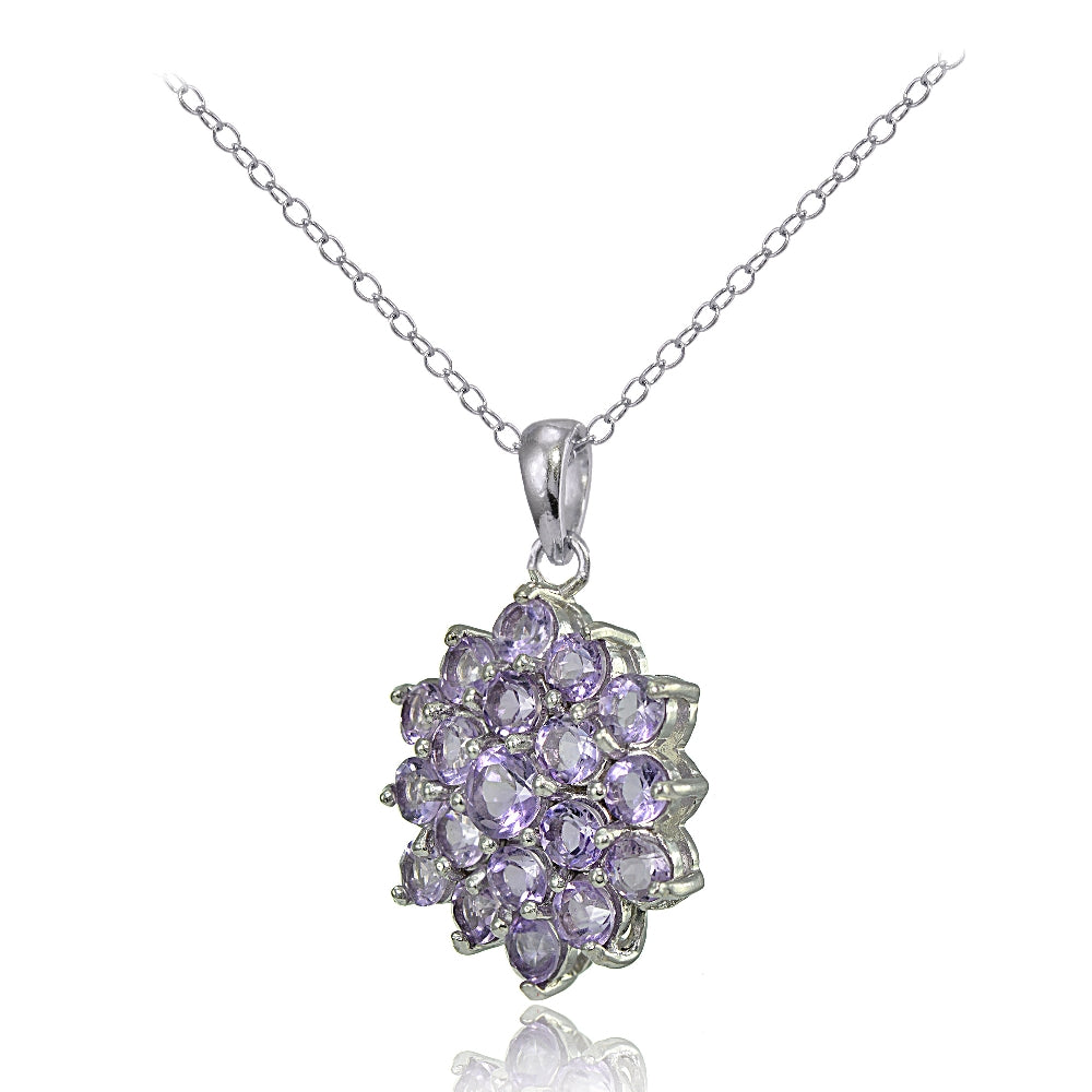 Sterling Silver Amethyst Flower Necklace-2