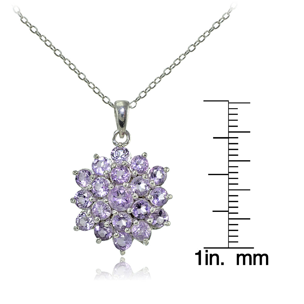 Sterling Silver Amethyst Flower Necklace-3