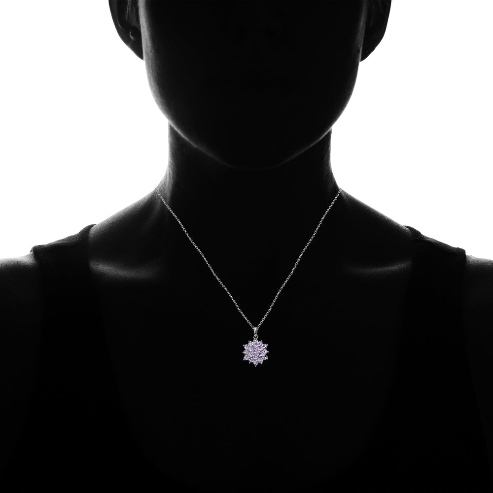 Sterling Silver Amethyst Flower Necklace-4