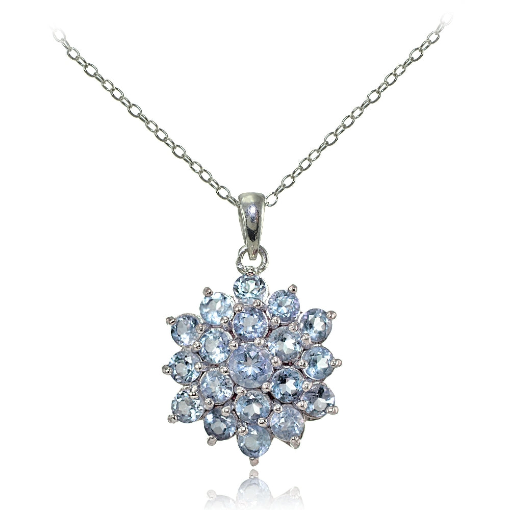 Sterling Silver Blue Topaz Flower Necklace