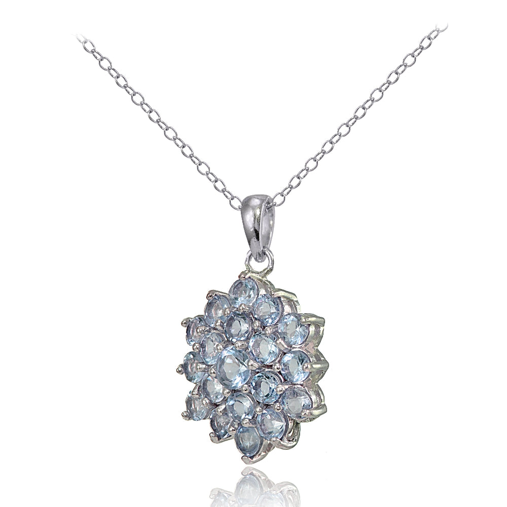 Sterling Silver Blue Topaz Flower Necklace-2