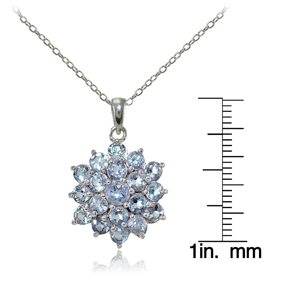 Sterling Silver Blue Topaz Flower Necklace-3