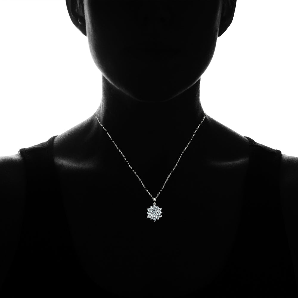 Sterling Silver Blue Topaz Flower Necklace-4