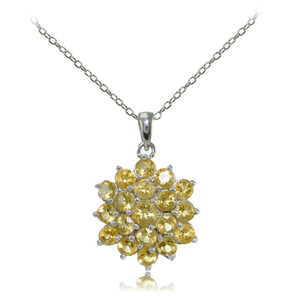 Sterling Silver Citrine Flower Necklace