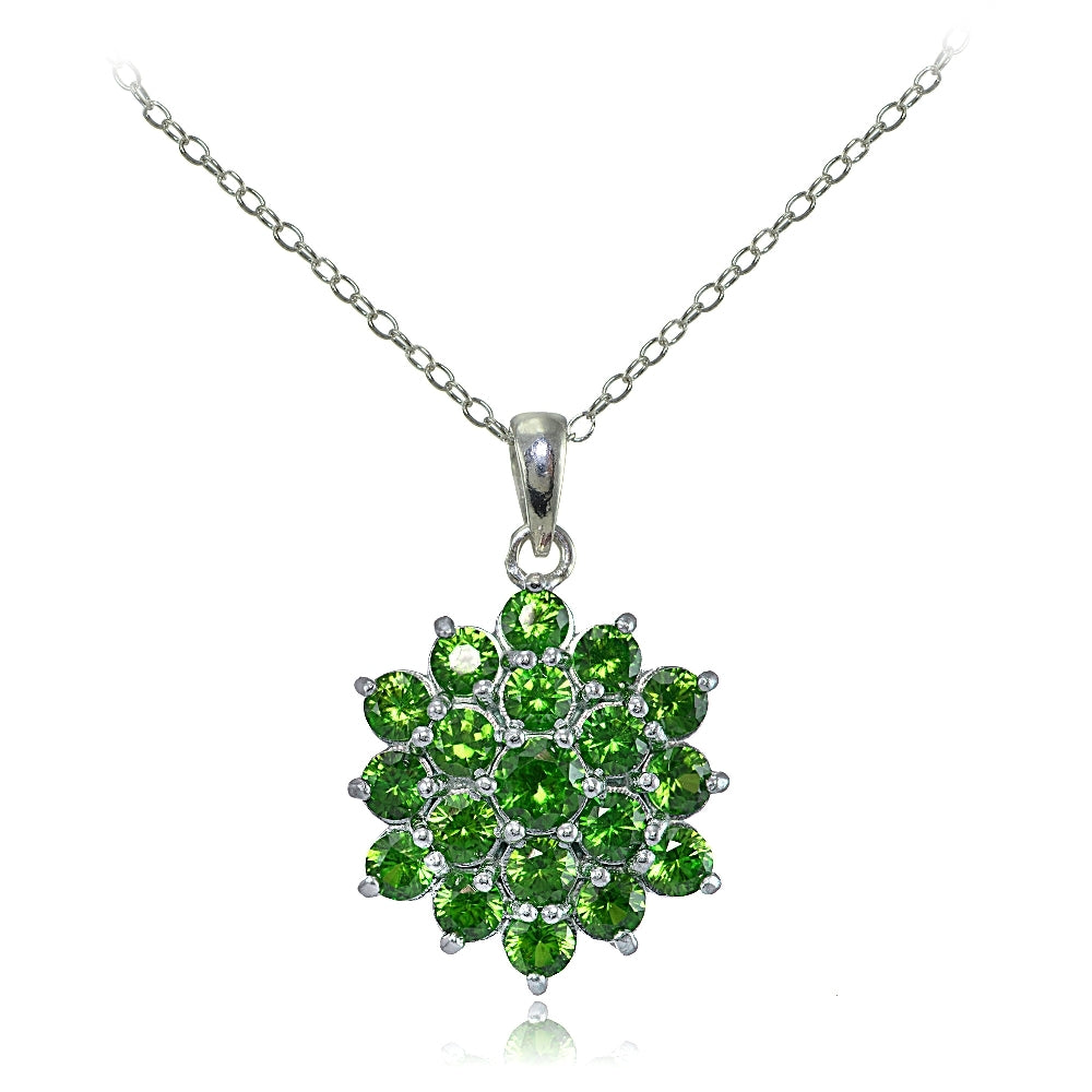 Sterling Silver Created Emerald Flower Necklace
