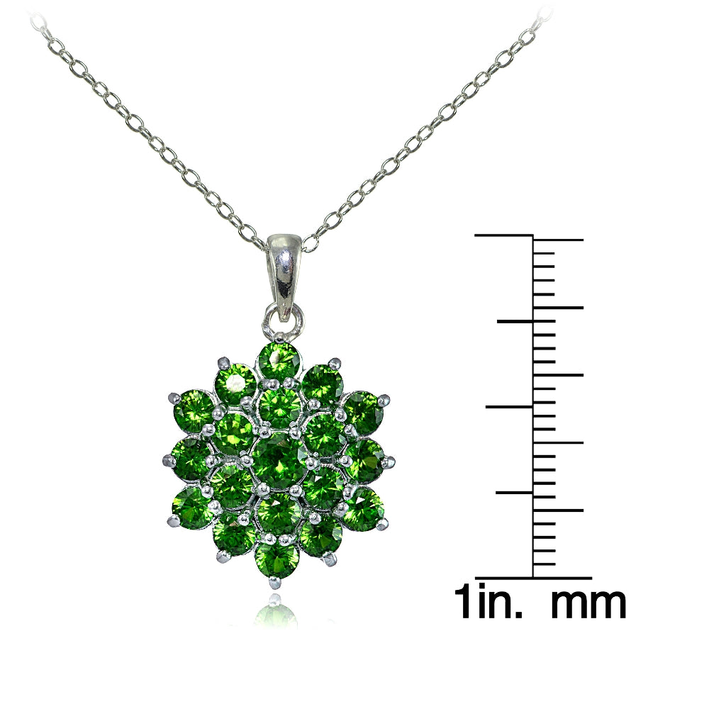 Sterling Silver Created Emerald Flower Necklace-3