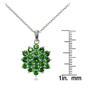 Sterling Silver Created Emerald Flower Necklace