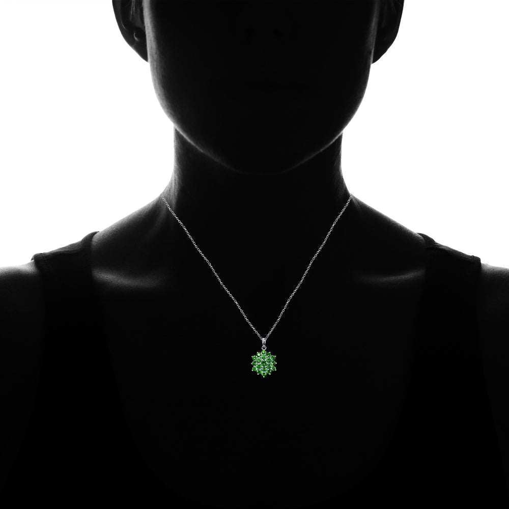 Sterling Silver Created Emerald Flower Necklace-4