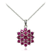 Sterling Silver Created Ruby Flower Necklace