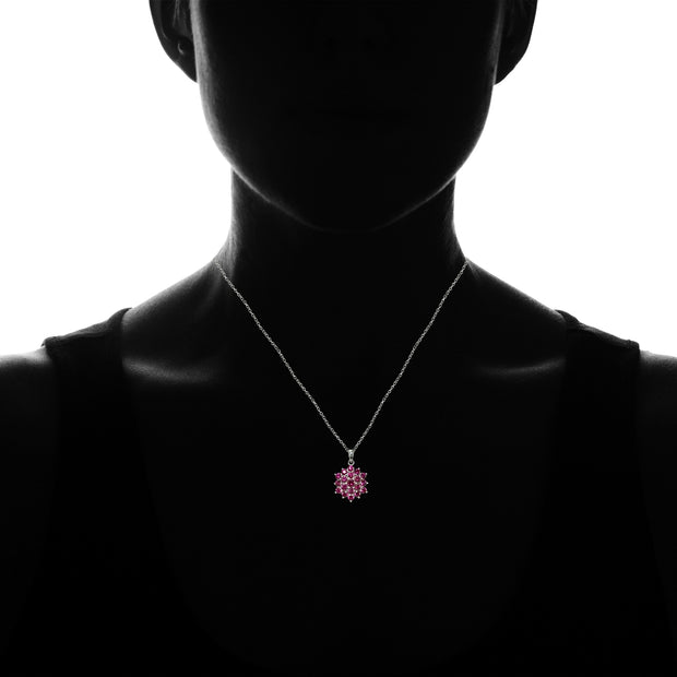 Sterling Silver Created Ruby Flower Necklace