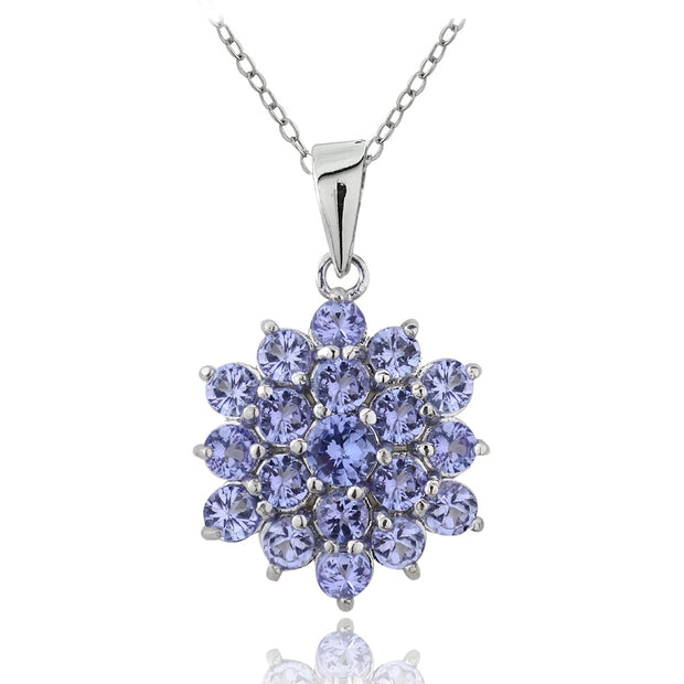 Sterling Silver Tanzanite Flower Necklace