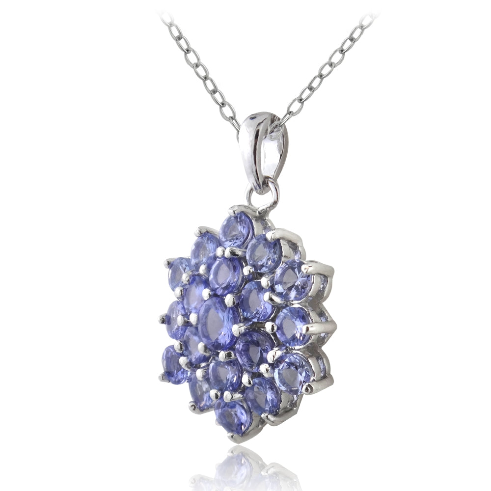 Sterling Silver Tanzanite Flower Necklace-2