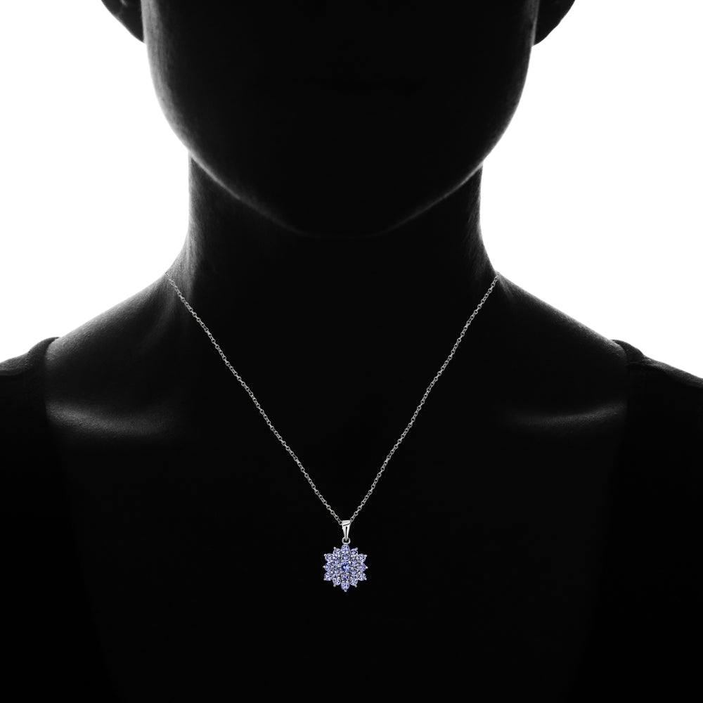 Sterling Silver Tanzanite Flower Necklace-4