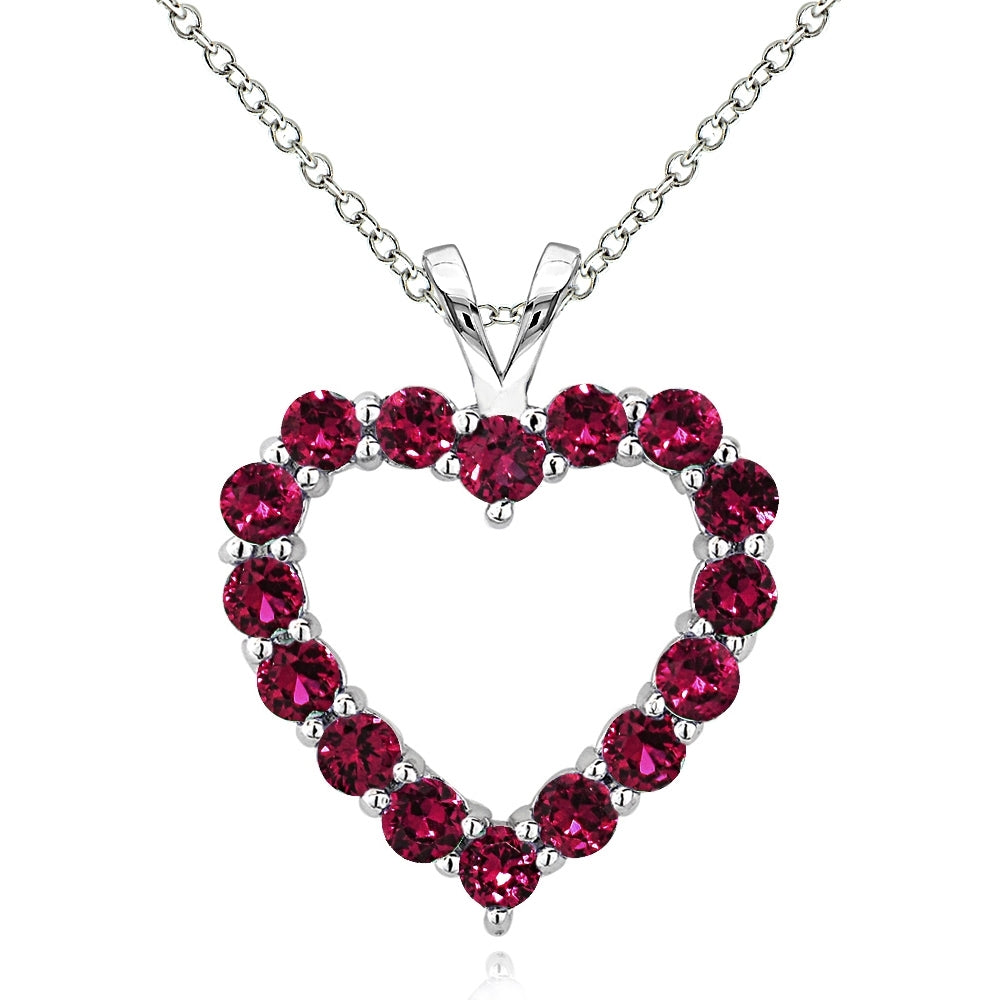 Sterling Silver 2.25 ct Created Ruby Open Heart Necklace