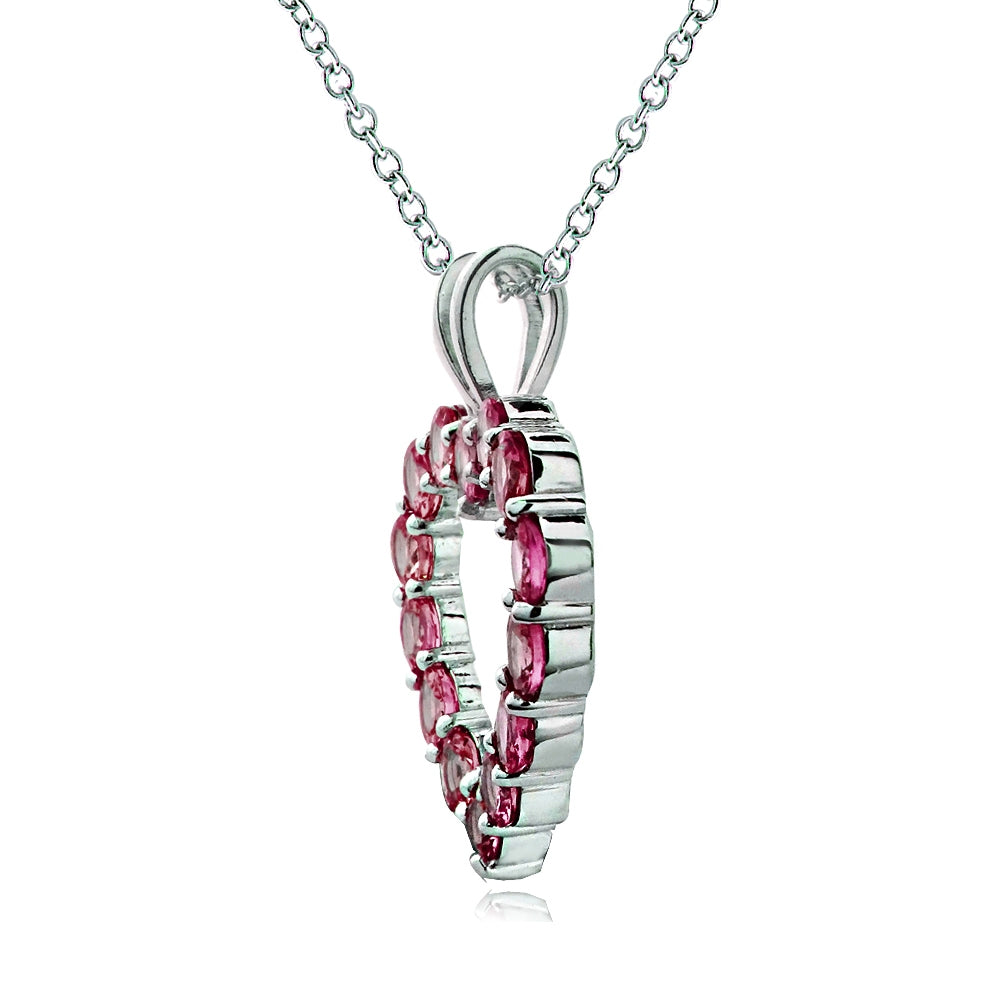 Sterling Silver 2.25 ct Created Ruby Open Heart Necklace-2