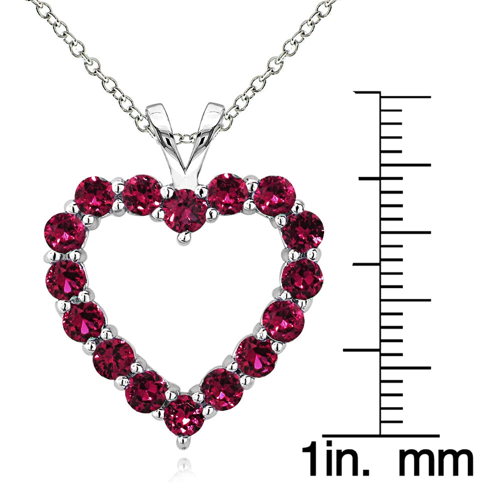 Sterling Silver 2.25 ct Created Ruby Open Heart Necklace-3
