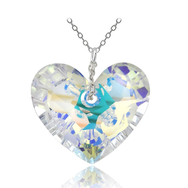 Sterling Silver Aurora Borealis Fashion Heart Pendant Necklace Made with Swarovski Crystals