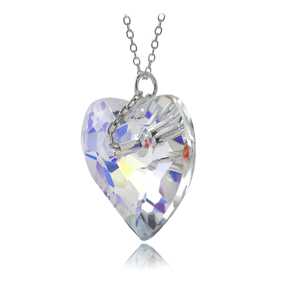 Sterling Silver Aurora Borealis Fashion Heart Pendant Necklace Made with Swarovski Crystals-2