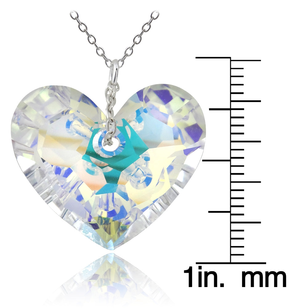 Sterling Silver Aurora Borealis Fashion Heart Pendant Necklace Made with Swarovski Crystals-3