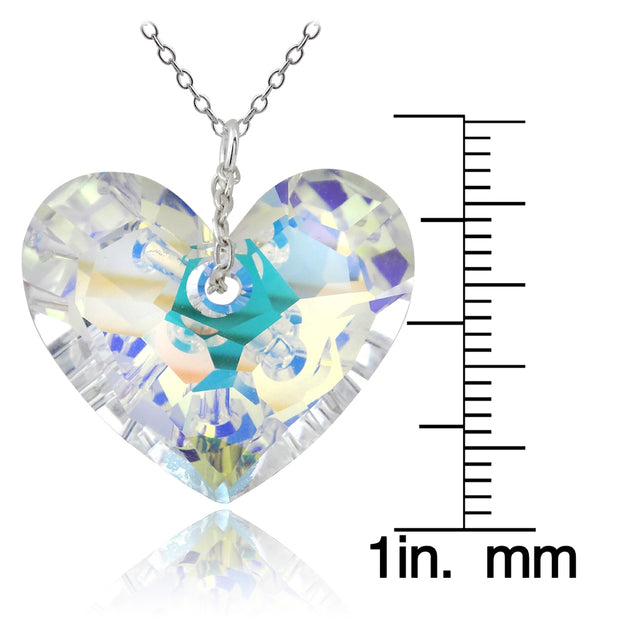 Sterling Silver Aurora Borealis Fashion Heart Pendant Necklace Made with Swarovski Crystals