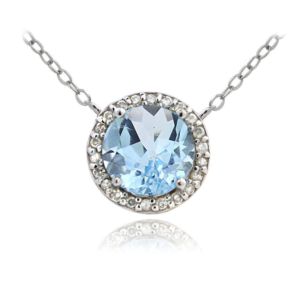 Sterling Silver 2.5ct Blue Topaz & 1/10 ct Diamond Solitaire Necklace