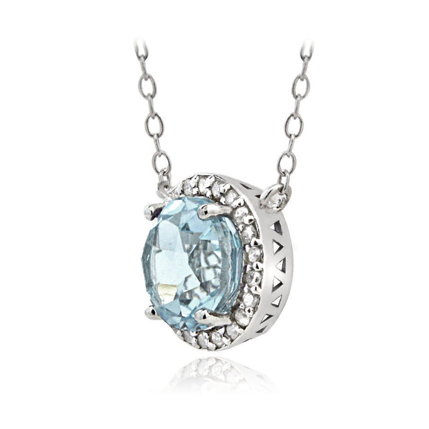 Sterling Silver 2.5ct Blue Topaz & 1/10 ct Diamond Solitaire Necklace