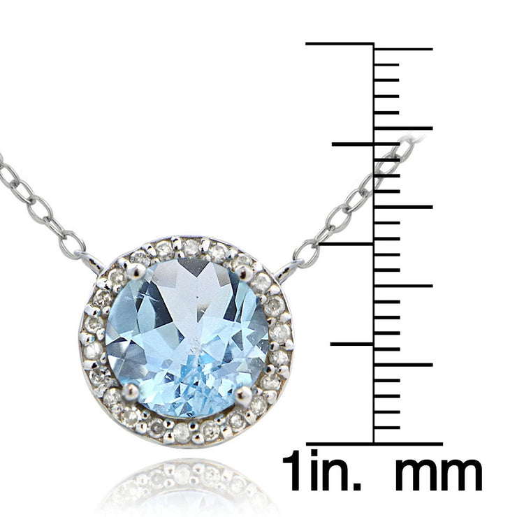 Sterling Silver 2.5ct Blue Topaz & 1/10 ct Diamond Solitaire Necklace