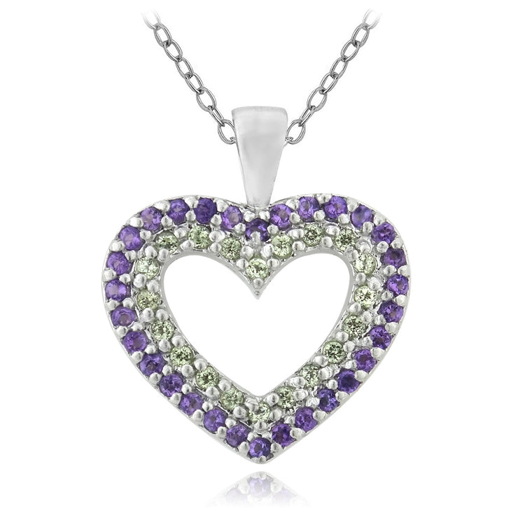 Sterling Silver 1/2ct Amethyst & Peridot Heart Necklace