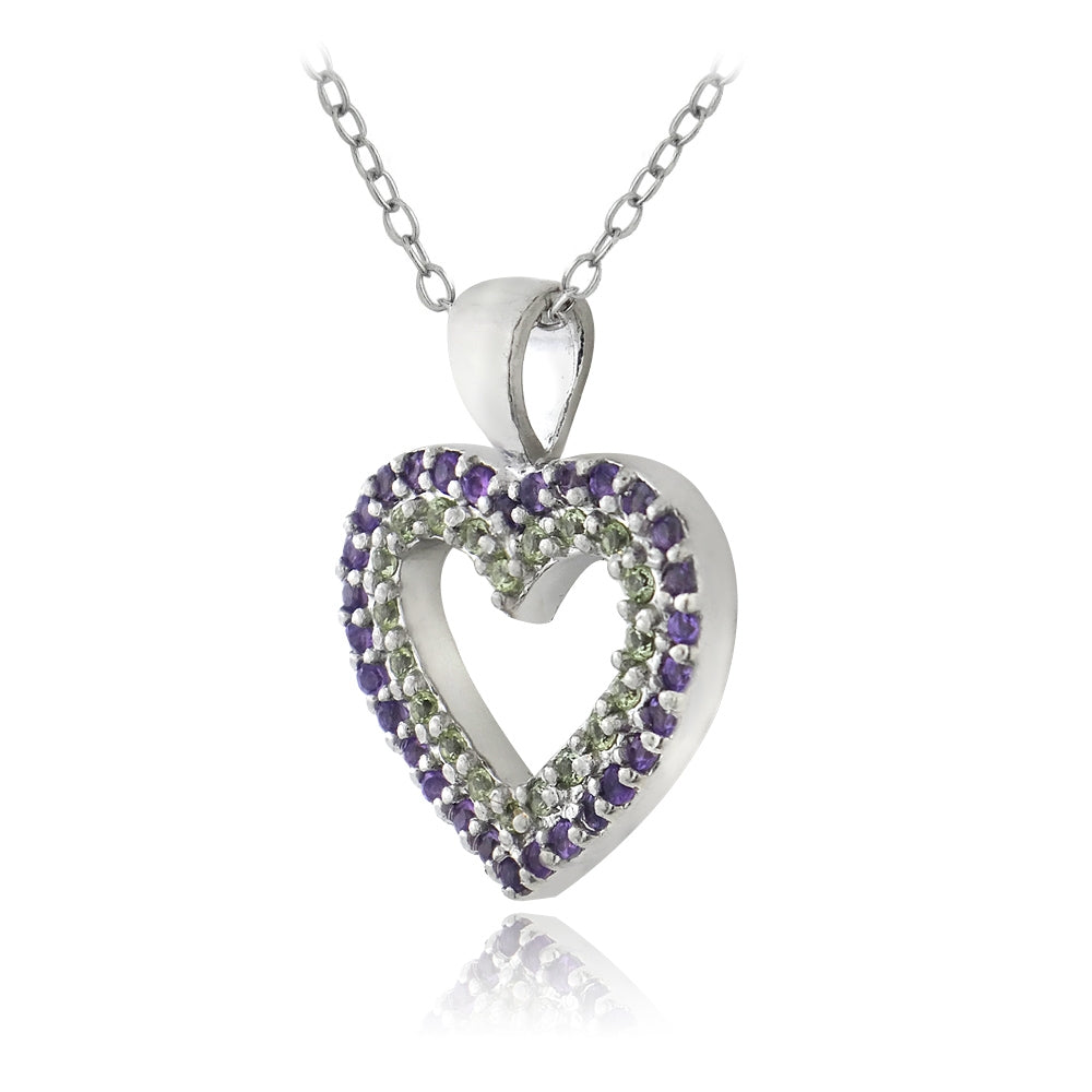 Sterling Silver 1/2ct Amethyst & Peridot Heart Necklace-2
