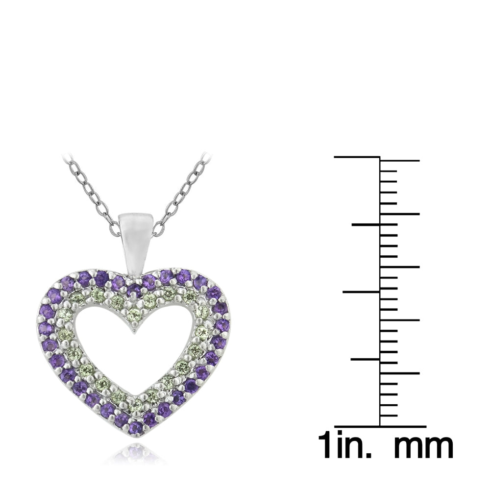 Sterling Silver 1/2ct Amethyst & Peridot Heart Necklace-3