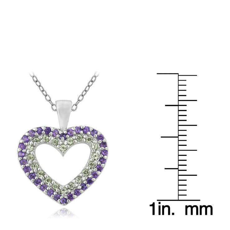 Sterling Silver 1/2ct Amethyst & Peridot Heart Necklace