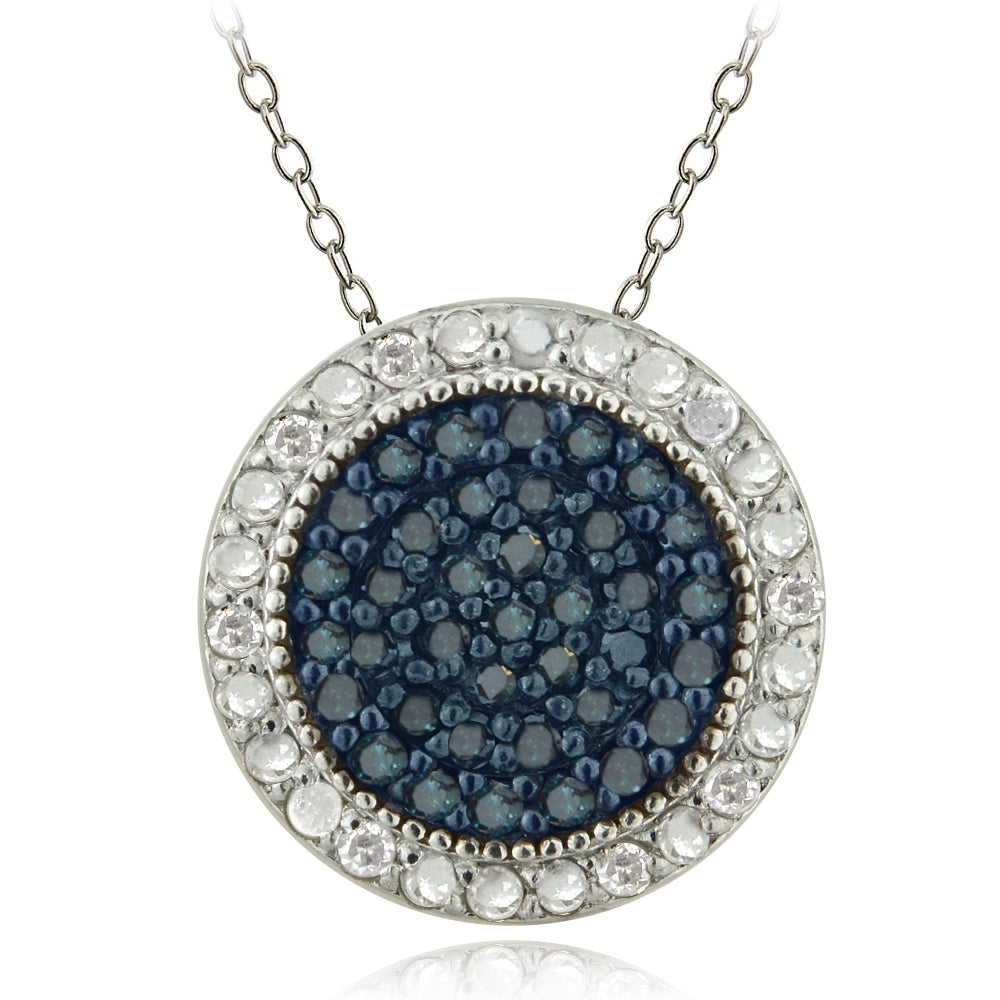 Sterling Silver 1/2ct Blue & White Diamond Circle Necklace