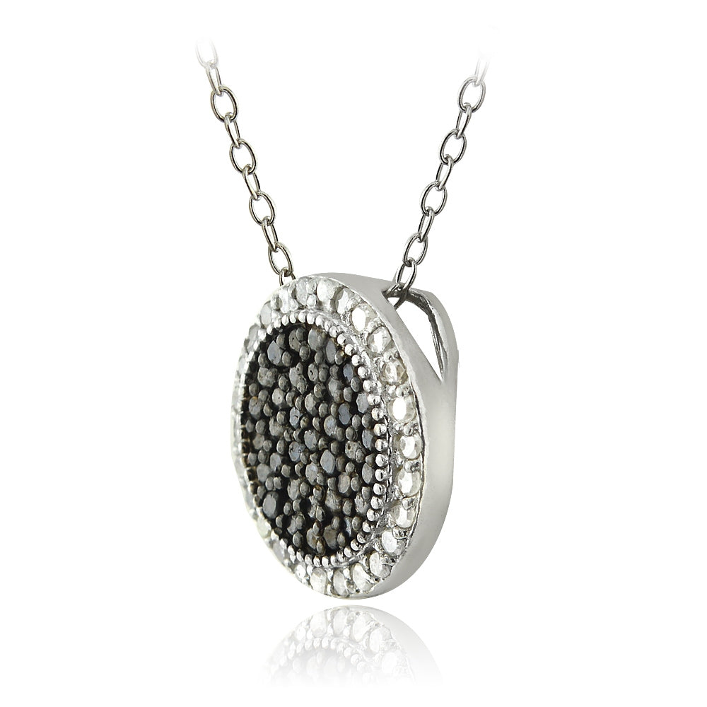 Sterling Silver 1/2ct Black & White Diamond Circle Necklace-2