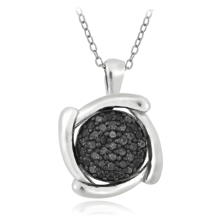 Sterling Silver 1/4ct Black Diamond Round Swirl Necklace