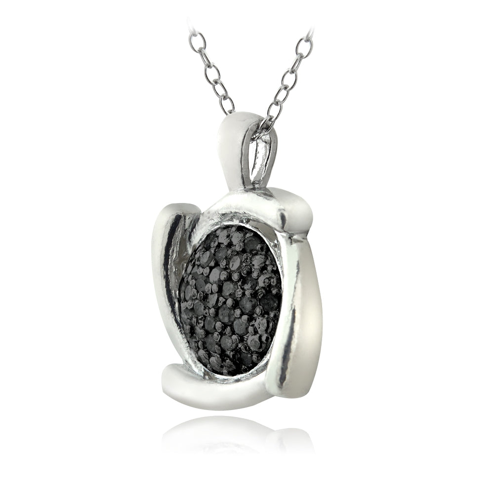 Sterling Silver 1/4ct Black Diamond Round Swirl Necklace-2