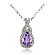 Sterling Silver Amethyst and White Topaz X and Teardrop Necklace