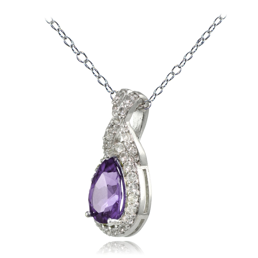 Sterling Silver Amethyst and White Topaz X and Teardrop Necklace-2