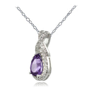 Sterling Silver Amethyst and White Topaz X and Teardrop Necklace
