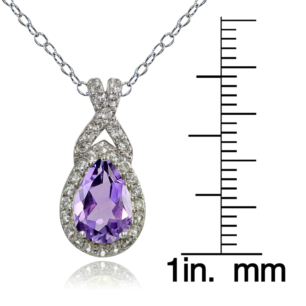 Sterling Silver Amethyst and White Topaz X and Teardrop Necklace-3