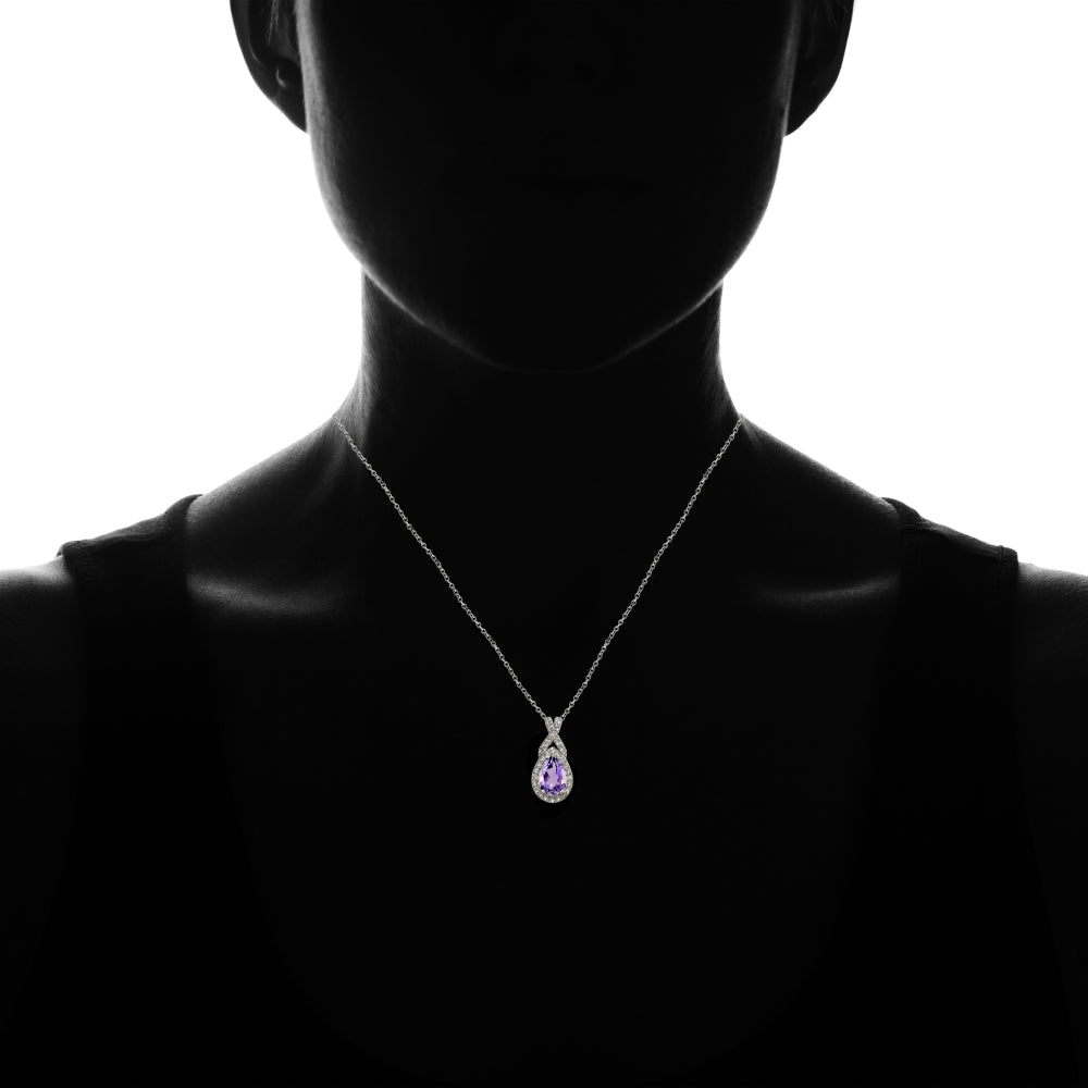 Sterling Silver Amethyst and White Topaz X and Teardrop Necklace-4