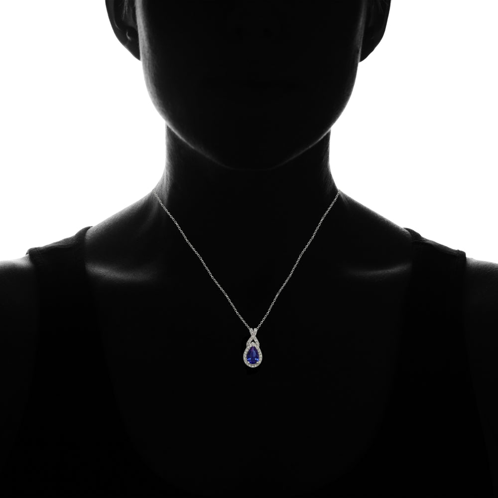Sterling Silver Created Blue Sapphire and White Topaz X and Teardrop Necklace-4