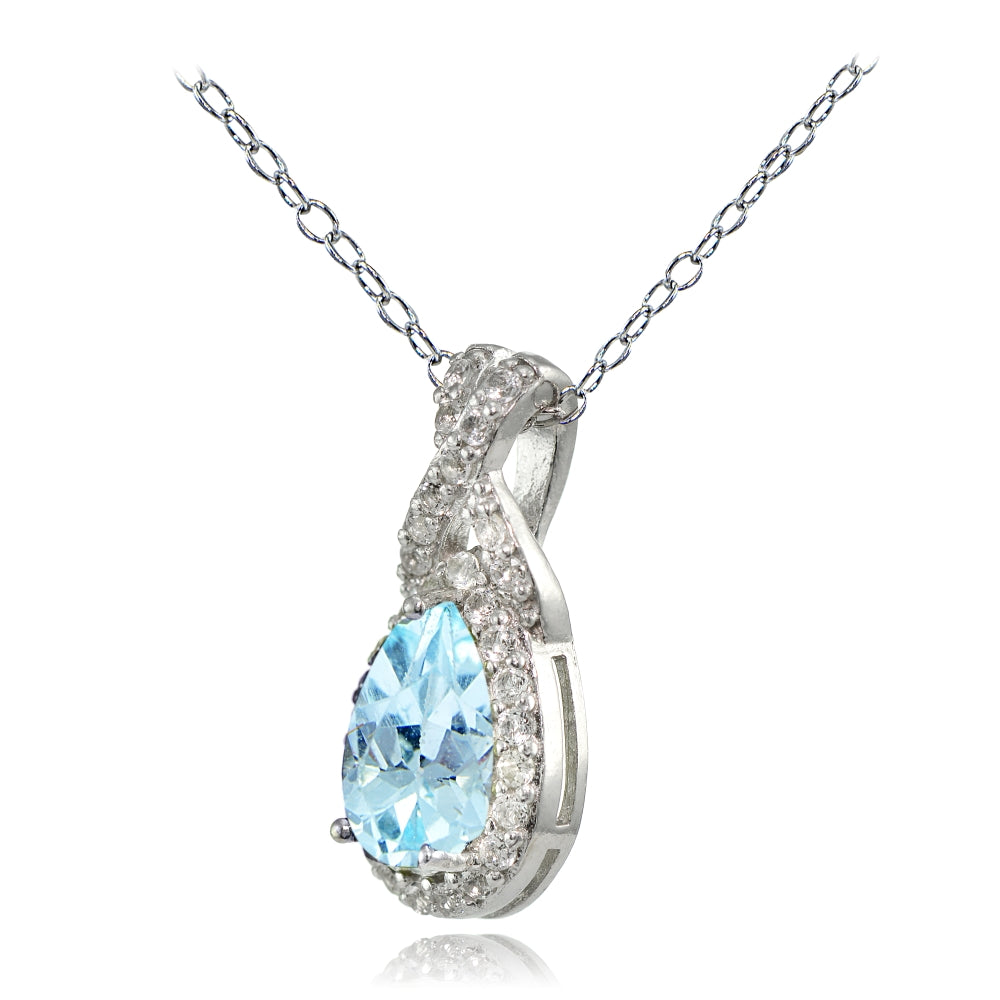 Sterling Silver Blue Topaz and White Topaz X and Teardrop Necklace-2