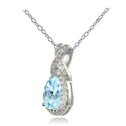 Sterling Silver Blue Topaz and White Topaz X and Teardrop Necklace