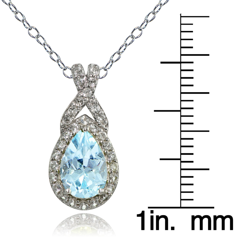 Sterling Silver Blue Topaz and White Topaz X and Teardrop Necklace-3